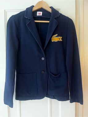 Vintage RARE Lacoste Live! Navy Blue Blazer Jacket Buttoned 100% Cotton